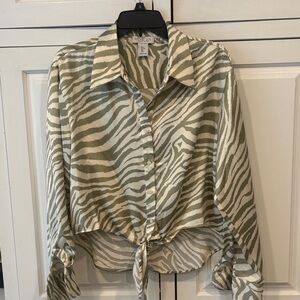 Rachel Zoe Sage Green and White Zebra Print Shirt